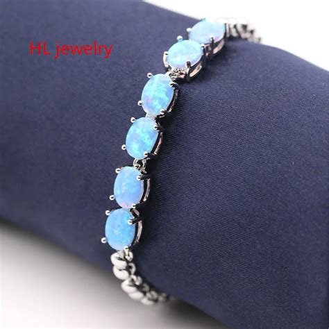 5x7mm Geometric Shape Opal Bracelet silver Blue Fire Opal Chain Bracelets for Women-in Chain ...