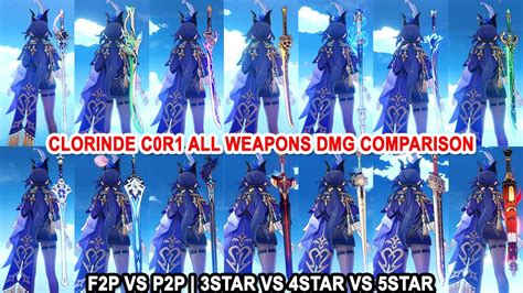 Clorinde C0r1 All Weapons Dmg Comparison F2p Vs P2p 3star Vs 4star Vs 5star Youtube