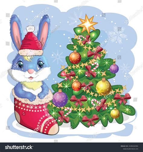 Cute Cartoon Rabbit Santa Hat Sits Stock Vector Royalty Free