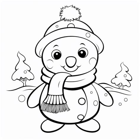 Premium Photo A Black And White Drawing Of A Snowman With A Scarf And