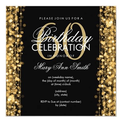 Elegant 60th Birthday Party Sparkles Gold Invitation