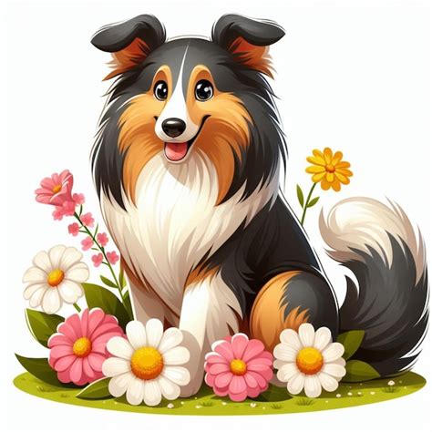 Perro Collie Vector Ilustración de dibujos animados Vector Premium