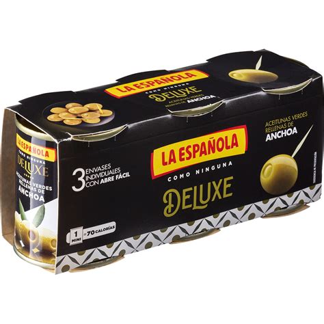 Comprar Aceitunas Rellenas De Anchoa Deluxe Pack 3 Latas 50 G Neto