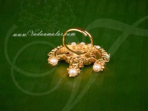 Kempu Stones With Pearls Finger Ring For Bharatanatyam Dance And Temple