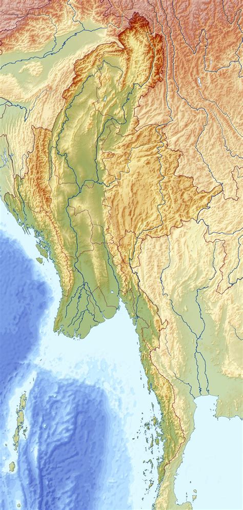 Large relief map of Myanmar (Burma) | Burma (Myanmar) | Asia | Mapsland | Maps of the World