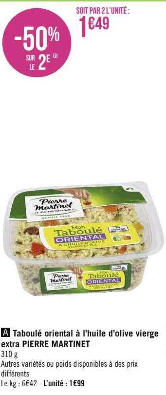 Promo Taboul Oriental L Huile D Olive Vierge Extra Pierre Martinet