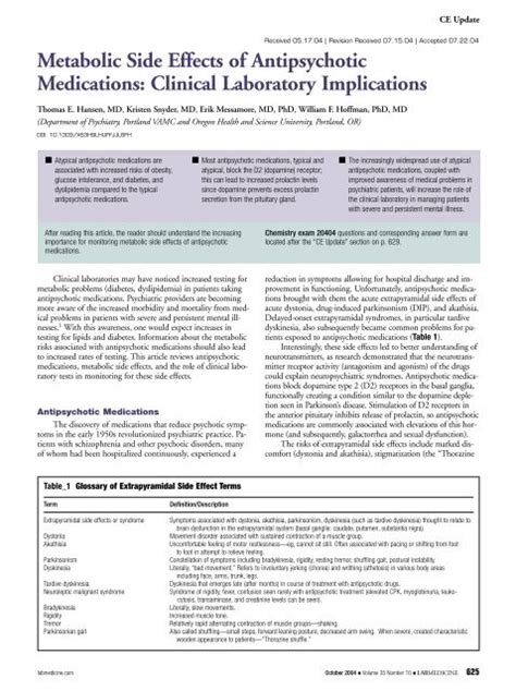 Metabolic Side Effects Of Antipsychotic Medications Labmedicine