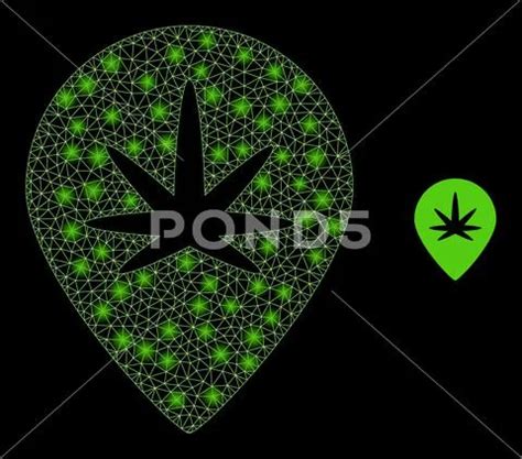 Vector Mesh Net Cannabis Map Marker With Light Constellation Dots