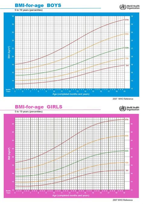 1. WHO BMI growth charts for children, 5-19 years old. A BMI over the ...