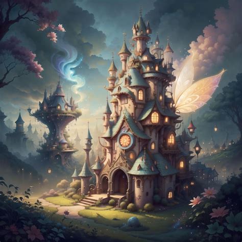 Premium Ai Image A Painting Of A Castle With A Fairy Tale On It