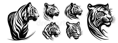 Tiger Heads Black And White Vector Silhouette Svg Shapes Of Tigers