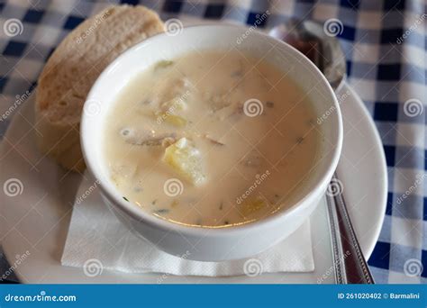 Traditional Scottish White Cream Soup Cullen Skink Made With Smoked