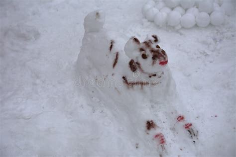 Un Muñeco De Nieve Feo Terrible Esculpió De La Nieve De Los Niños