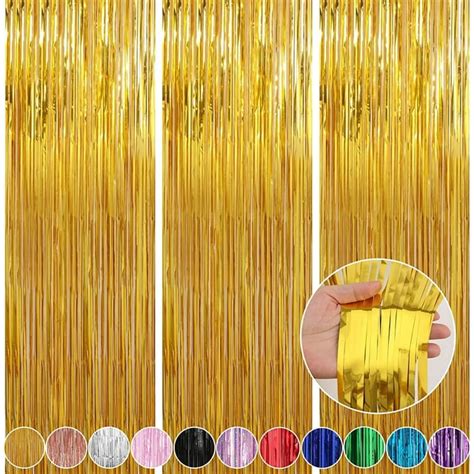 Gold Foil Fringe Curtains 3ft X 8ft 3 Pack Gold Metallic Tinsel