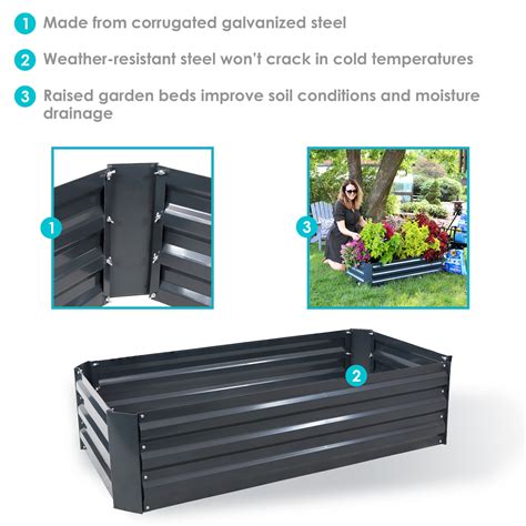 Sunnydaze Decor 2 Galvanized Steel Raised Beds 48in Dark Gray