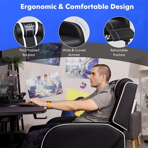 Gymax Gaming Recliner Massage Gaming Chair W Adjustable Footrest