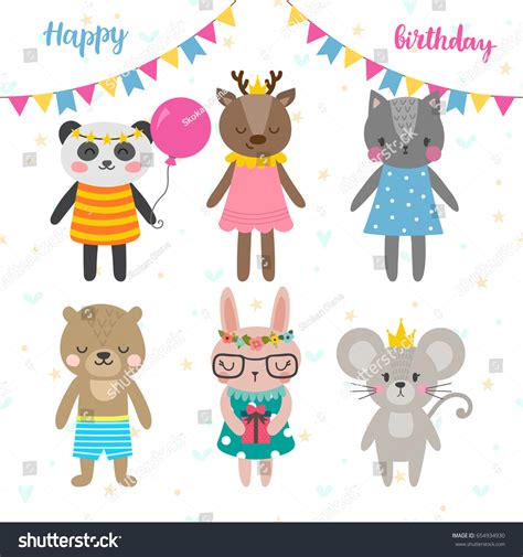 Birthday Greeting Card Funny Cartoon Animals Stock Vector (Royalty Free ...