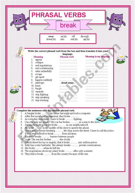 Phrasal Verbs Break Esl Worksheet By Ynroko1 Ending A Relationship Grammar Worksheets