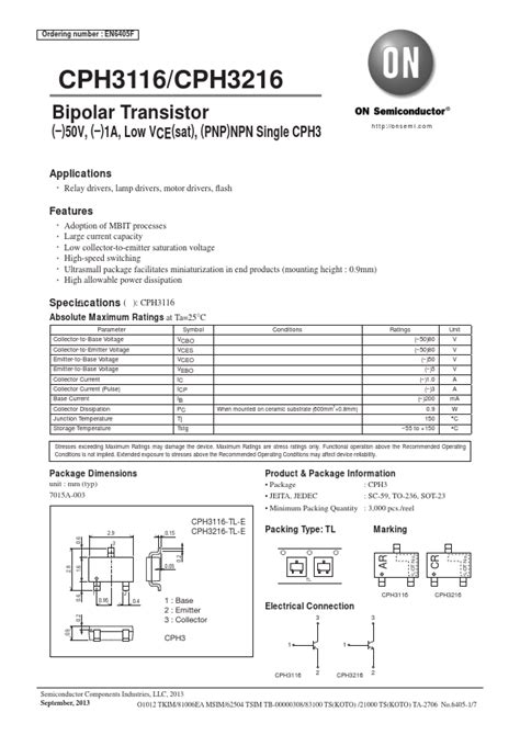 Cph Datasheet Transistor Equivalent On Semiconductor