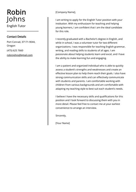 English Tutor Cover Letter Example Free Guide