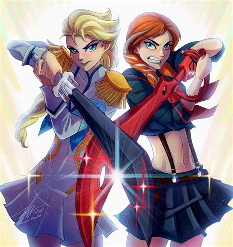 Disney Frozen Queen Elsa And Princess Anna Artwork Kill La Kill Frozen Movie Crossover