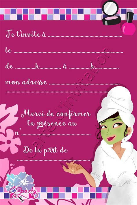 Jolie Carte D Invitation Pour Spa Party Cartonnée Fête Spa Carte Invitation Invitation