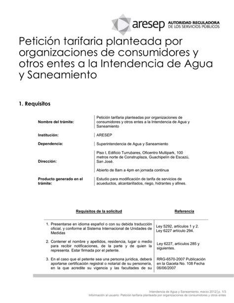 Peticion Tarifaria Planteadas Por Organizaciones De Consumidores Y