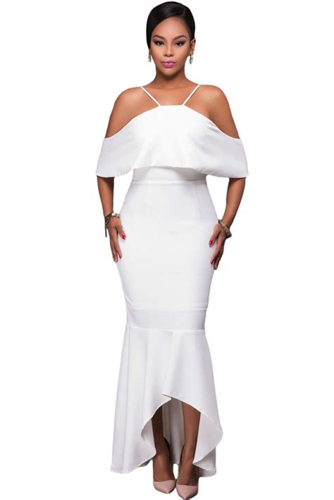 Her Stunning White Ruffled Sleeves High Low Hem Party Maxi Dress Maxi Dress Maxi Dress Party