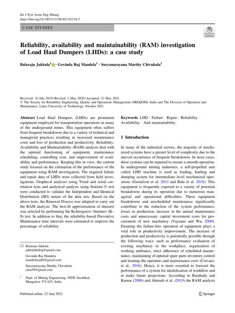 Pdf Reliability Availability And Maintainability Ram Investigation