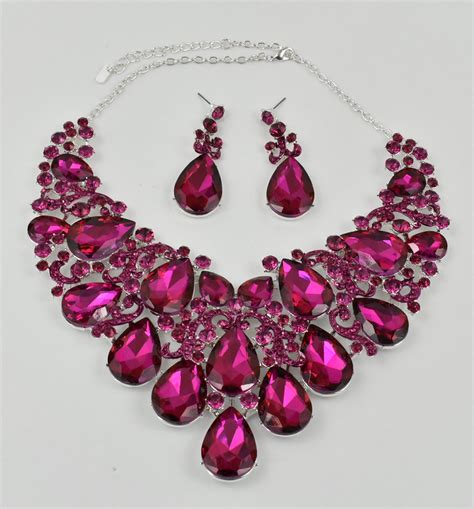 Fuchsia Statement Necklace Oversized Pink Crystal Necklace Etsy