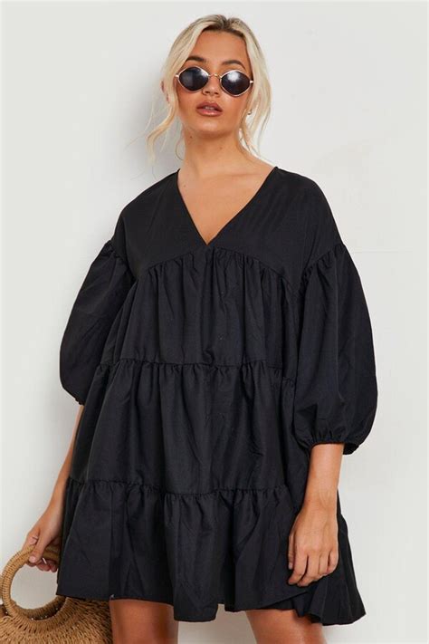 Boohoo Tiered Oversized Smock Dress ShopStyle