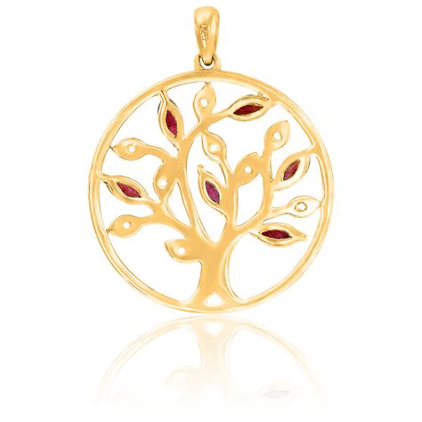 Pendentif Arbre De Vie Diamants Rubis Or Jaune Aurora