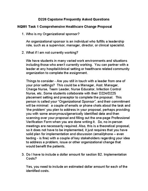 D Change Proposal Faqs D Capstone Frequently Asked Questions