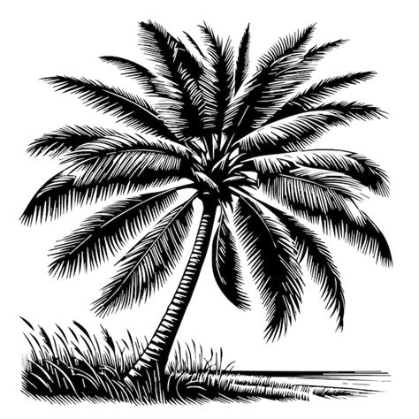 A Black And White Drawing Of A Palm Tree With The Words Palm On It