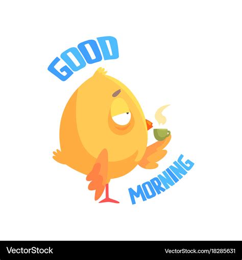 Good morning funny cartoon comic chicken drinking Vector Image