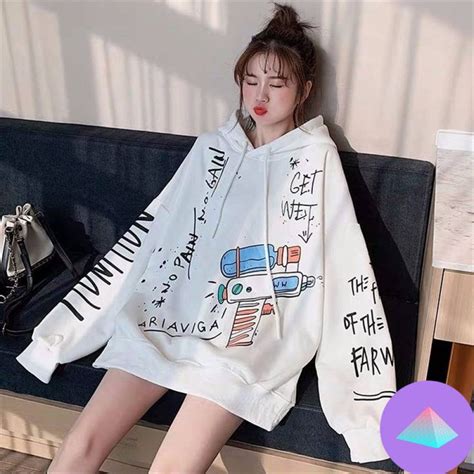 Korean Cute Korean Oversized Hoodie Outfit Art Floppy