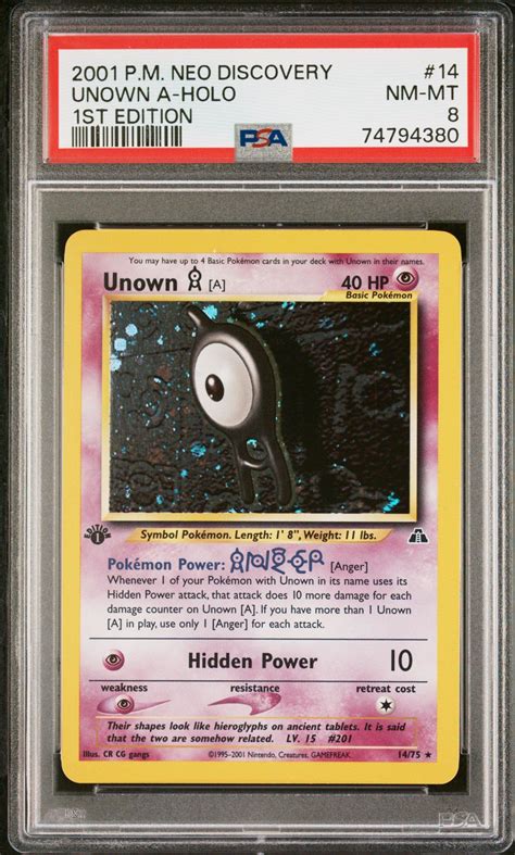 POKEMON NEO DISCOVERY 2001 Pokemon Neo Discovery 14 Unown A PSA 8