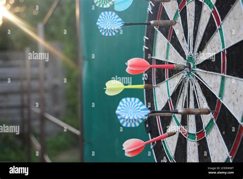 Darts Target Closeup Success Hitting Target Aim Goal Achievement