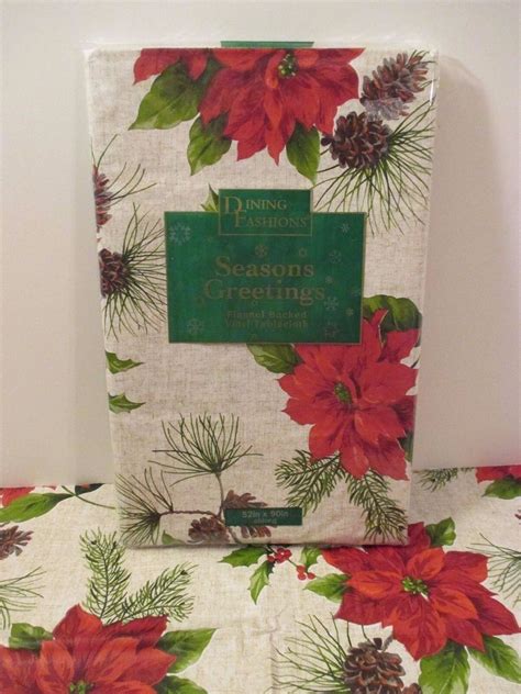 Christmas Holiday Poinsettia Pine Cone Vinyl Flannel Party Kitchen