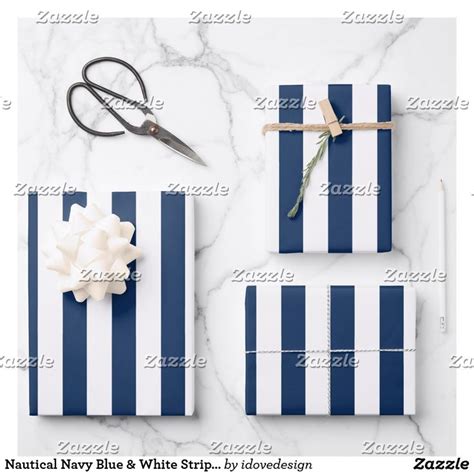 Nautical Navy Blue And White Striped Wrapping Paper Sheets Zazzle