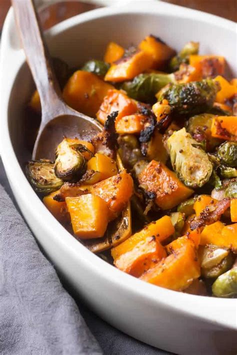 Maple Roasted Butternut Squash With Brussels Sprouts