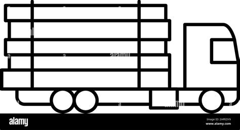 Truck Transportation Wood Timber Line Icon Vector Illustration Stock