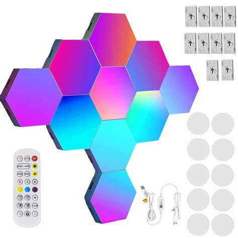 Szt Lampa Hexagon Plaster Miodu Led Rgb Usb Bt Pilot Sze Ciok Tny