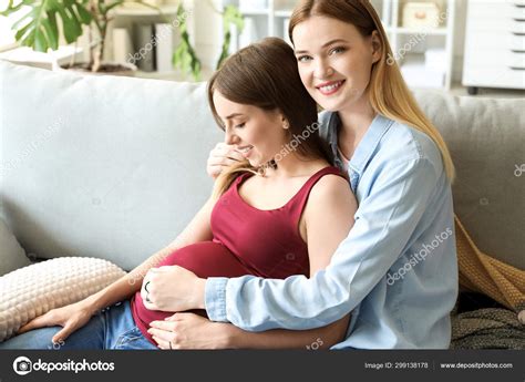 Happy Pregnant Lesbian Couple At Home Stock Photo Serezniy 299138178