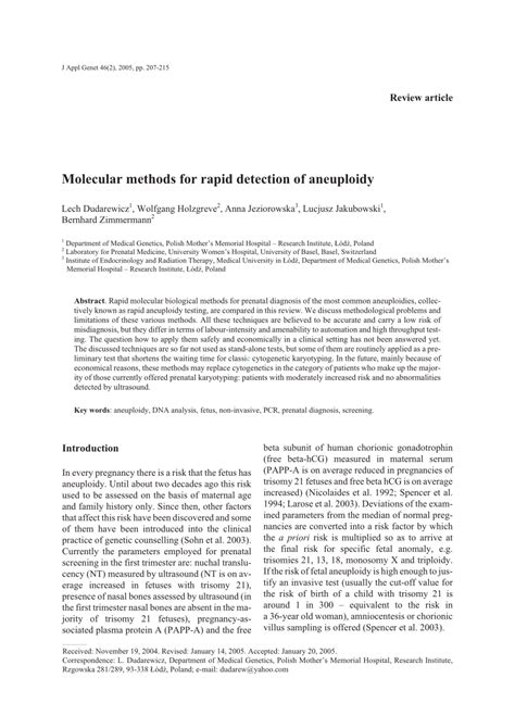 (PDF) Molecular methods for rapid detection of aneuploidy