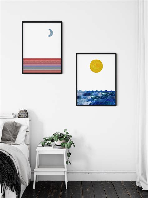 Sun and moon wall art set of 2 wall prints moon and sun | Etsy