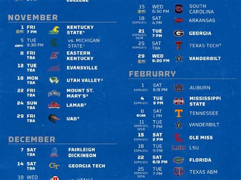 Printable Kentucky Basketball Schedule - Free Printable Templates