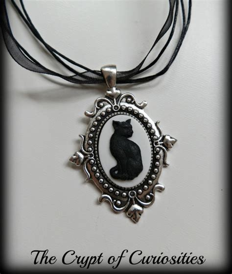 Witch Wear Gothic Black Cat Cameo Necklace Creepbay