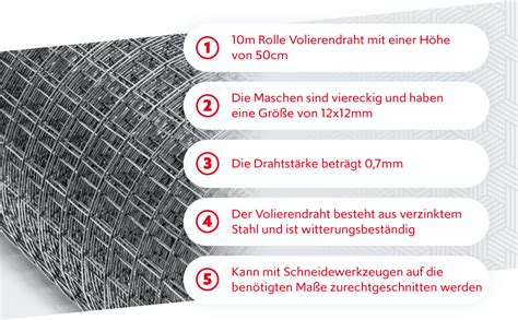 Wiltec Maschendrahtzaun 50 cm x 10 m 0 7 mm Drahtstärke 12 x 12 mm