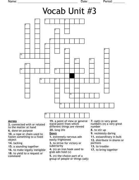 Vocab Unit 3 Crossword Wordmint